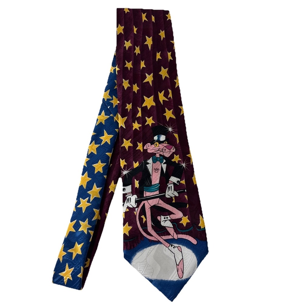 Vintage Pink Panther Men's Necktie Tie 1993 Star Tapping Dancing Neckwear Stars